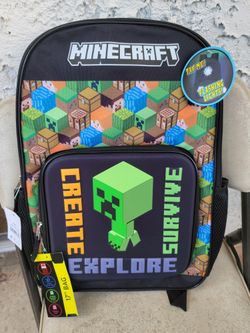 Minecraft creeper light up 17' backpack new with tags