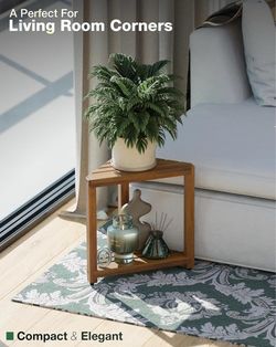 Brand new in box 16.5 Inch Corner Shower Stool Side Table Plant Shelf w/Storage Shelf Acacia Wood Waterproof.