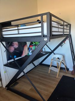 Metal Loft Bed Frame with Desk