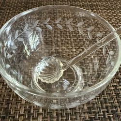 Glass bowl with glass spoon 2.5"x3.5"