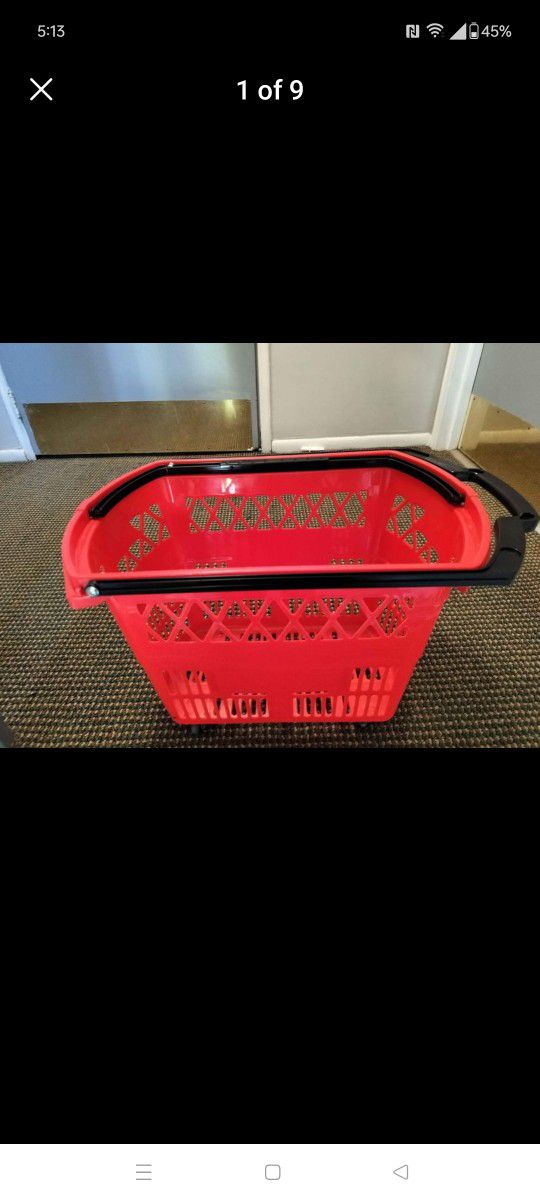 Red Basket With Handle On Wheels