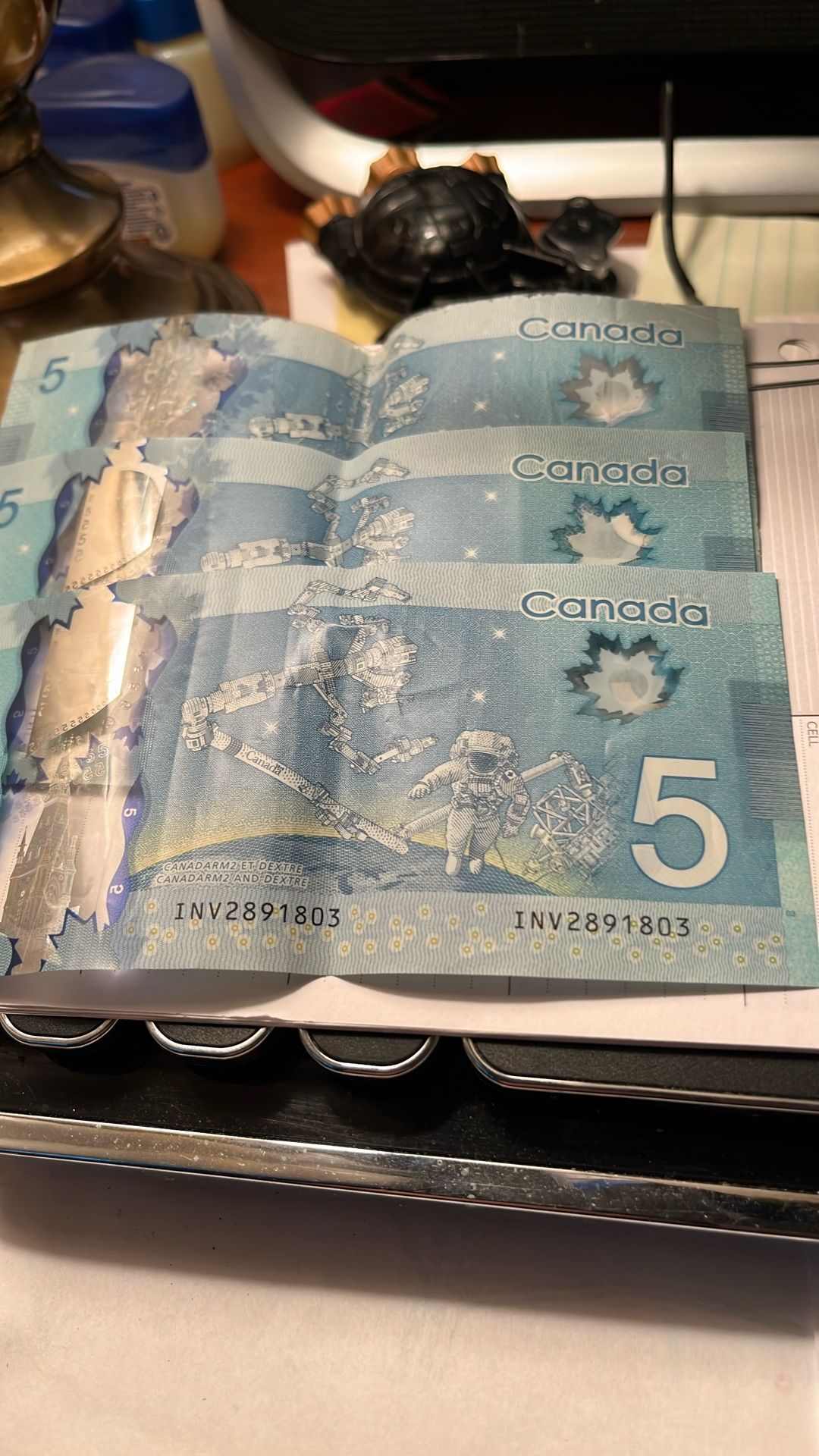 Three Five Dollar CANADA Money