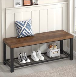 Industrial Entryway Bench with Shoe Rack