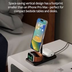 Twelve South HiRise 3 Deluxe, Compact Luxury Wireless Magsafe Charging Stand for iPhone, AirPods and Apple Watch 