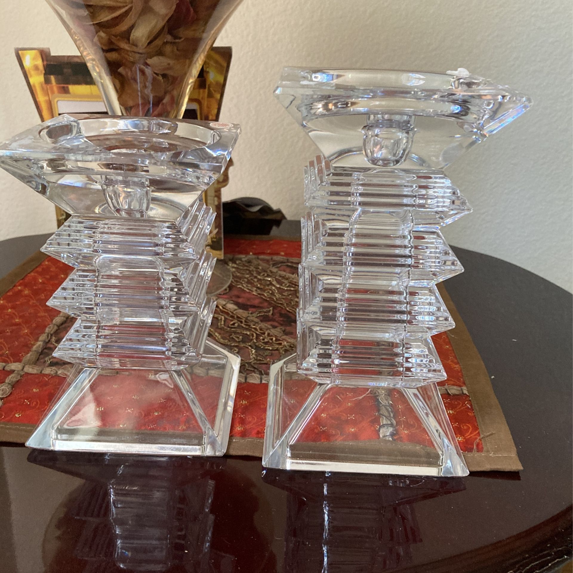 Two Crystal Vase And Candle Holder