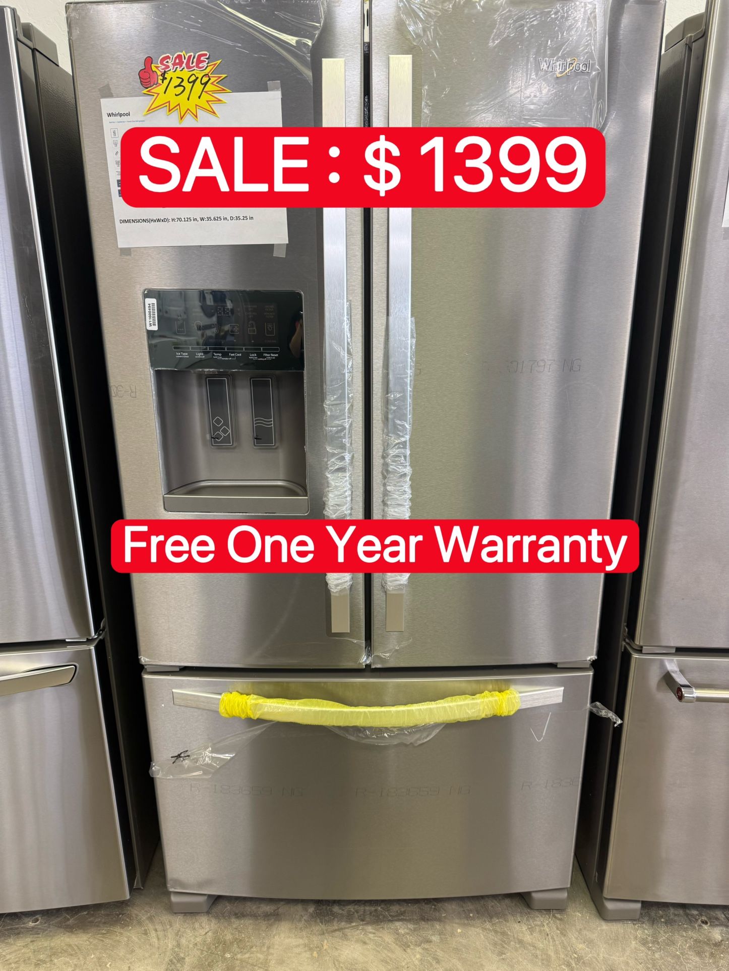 Whirlpool 24.7cu.ft French Door Refrigerator-Fingerprint Resistant Stainless Steel-Free One Year Warranty