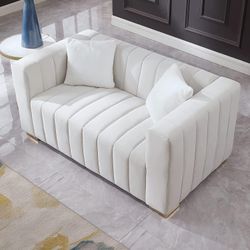 Velvet Loveseat Sofa for Living Room, Chesterfield Sofa Couch, Upholstered 2-Seater Couch with Gold Metal Leg&Pillows for Apartment, Office
