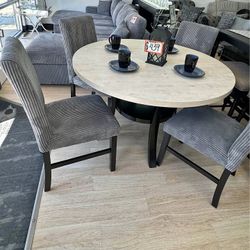 Beautiful Brand New 5-Pc Gray Round Dining Set