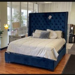 🔹Queen Size Upholstered Blue  Tufted Coralayne Bed🔹 New Brand🆕 Bedroom 🫵 Fastest Delivery 🚚  Mattress Sold Separately ‼️