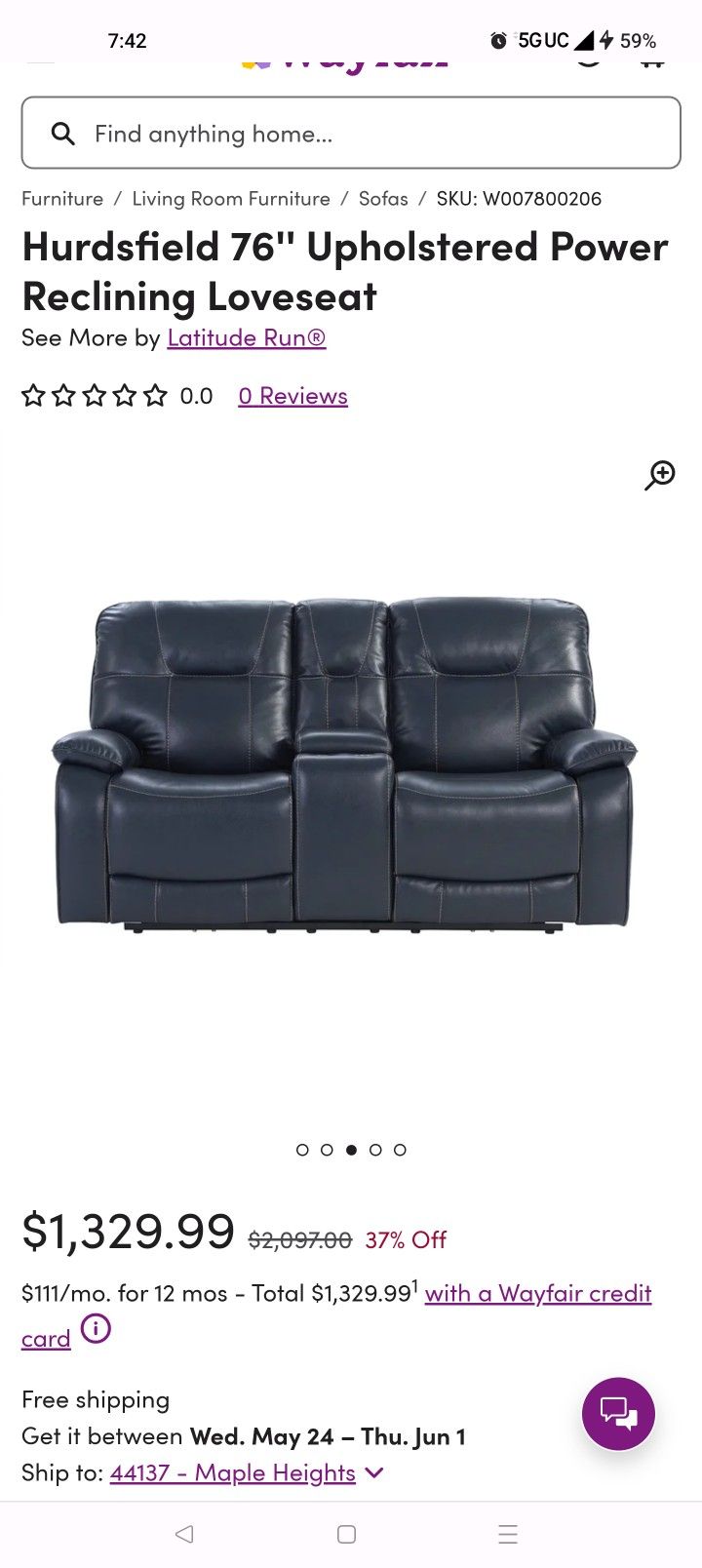 Hurdsfield 76'' Upholstered Power Reclining Loveseat
