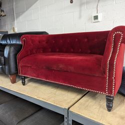 Free Delivery! Red Faux Velvet Loveseat Couch 