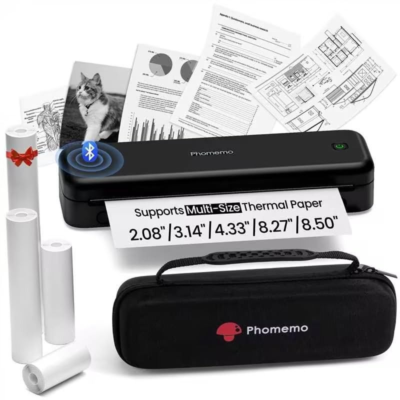 Phomemo Portable Printers Wireless for Travel Upgraded, M834 Bluetooth Thermal Printer 8.5#34 x 11#34amp A4 Size,Inkless Mobile Printer with Carry Cas