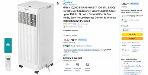 Midea 10,000 BTU ASHRAE (7,100 BTU SACC) Portable Air Conditioner, Smart Control