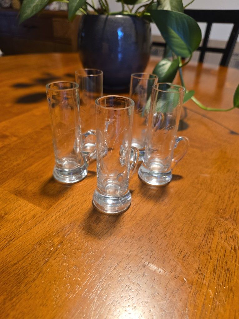 Etched Vintage Crystal Cordial Glasses