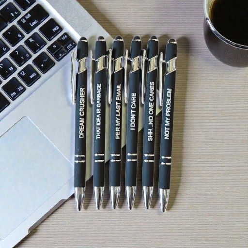 6 Pcs. Funny Sarcastic Ballpoint Pens, Office Snarky Touch Screen Stylus Pen
