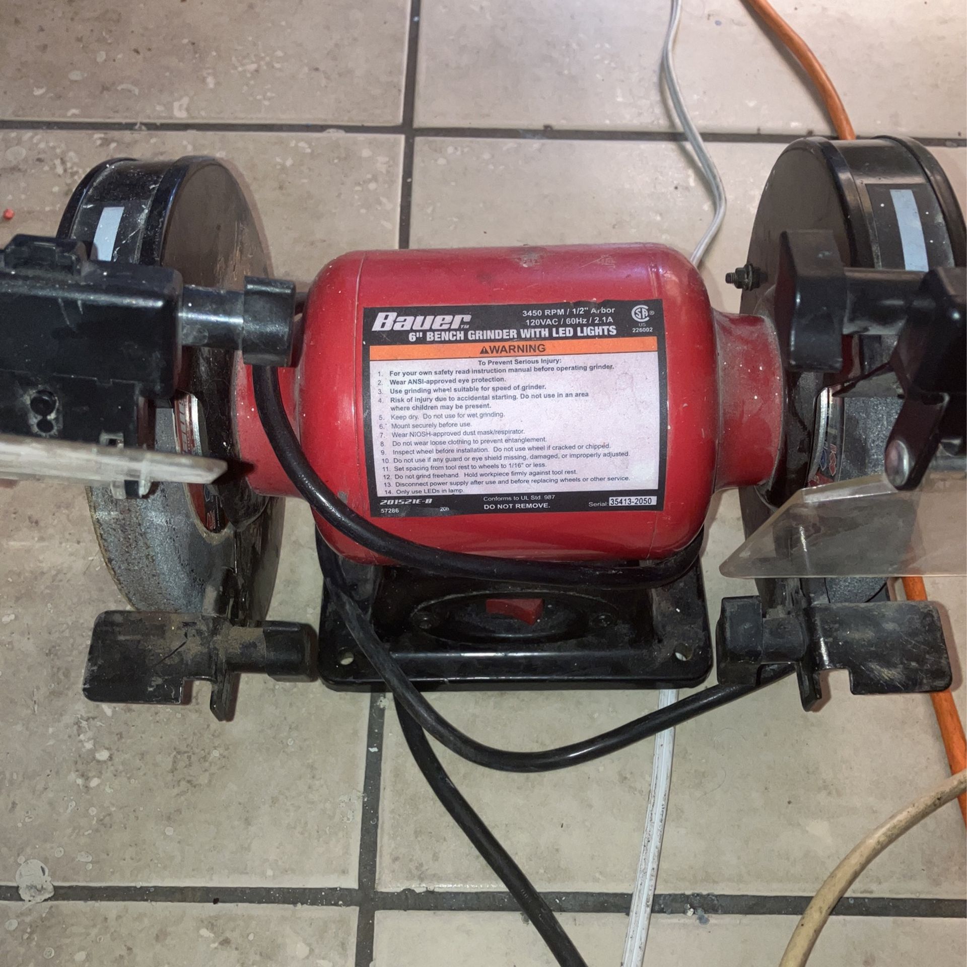 Bauer 6 Inch Bench Tool Grinder W/LED Lights for Sale