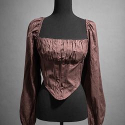 Salty Espresso Brown Corset Puff Sleeve Top Size M NWT $72.50