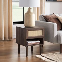 3004-WA  Haylee Night Stand, Side Table, End Table, Boho Farmhouse Modern Bedside Tables with Storage, Small Nightstand with Drawers, for Living Room,