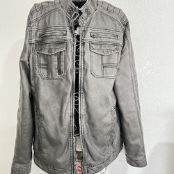 Buckle Black | Men’s Faux Leather  Grey color Jacket XL 