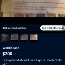 ROTATING SMOOTH MOTHER OF PEARL GEMSTONE WORLD GLOBE GOLDTONE CLOCKS.