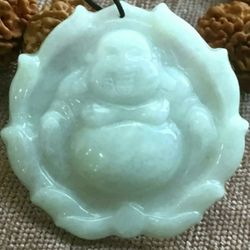 Burmese icy Type A Jadeite Jade Pendant Lucky Happy Buddha.