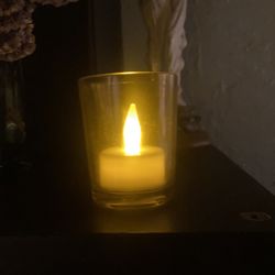 Amber Glass Votives With Faux Tea Lights 