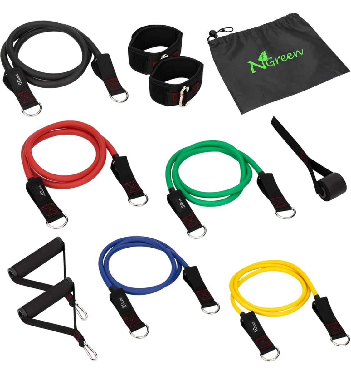 New! Workout Resistance Band Set - Anti-Snap Exercise Bands with Handles, Door Anchor, Ankle Straps, Training Tubes for Fitness Home Gym, Muscle Build