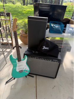 Fender Guitar, amplifier,case and amp cover