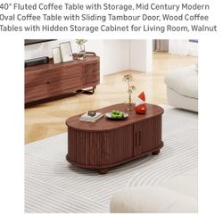 40" Mid Century Modern Fluted Oval Coffee Table Walnut w/ Storage