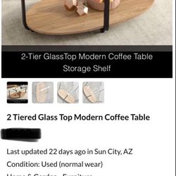 2 Tiered Glass Top Modern Coffee Table NEW