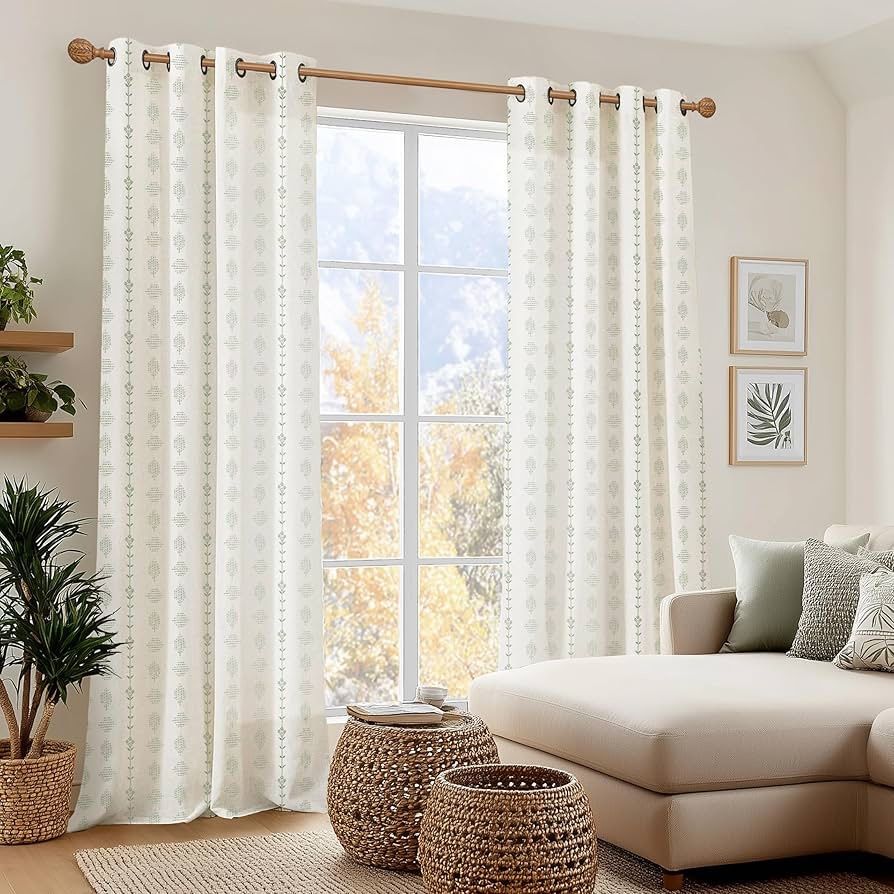 Sage Green Floral Curtains,Sheer Farmhouse 2 Panel