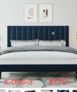 （K-096-3）King Size Velvet Upholstered Tufted Platform Bed Frame with headboard, Strong Wooden Slats, Box Spring Optional,