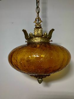 Vintage 1960s Crackled glass pendent light, chandelier