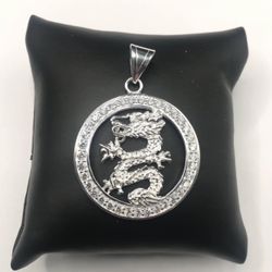 925 Sterling Silver Round CZ Dragon men’s Pendant 