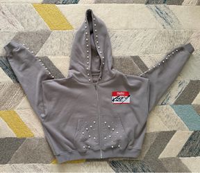 Oversized Gray Kozy Rhinestone Zip-Up