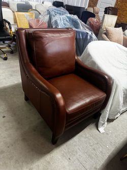 Brown Leather Accent Chair with Nailhead Trim