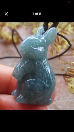 Certificate Jadeite Jade Green Pendant Pure Rabbit
