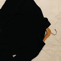 Black Cropped Victoria Secret Hooded Shirt Extra Small