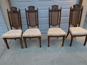 Solid Oak Cane Back Dining Chairs Set of 4