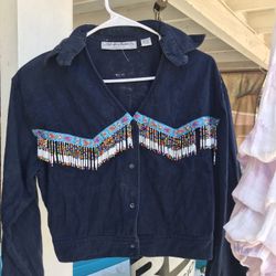 Vintage Adobe Rose Fringe Crop Jacket 