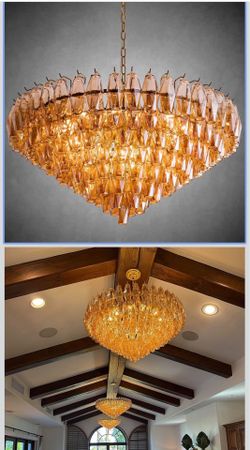 37” extra large gold glass chandelier