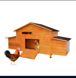 Large Wooden Chicken Coop with Nesting Box, Waterproof Roof, Secure Lock, Ventilated Hen House with Perch & Pull-Out Tray for Easy Cleaning