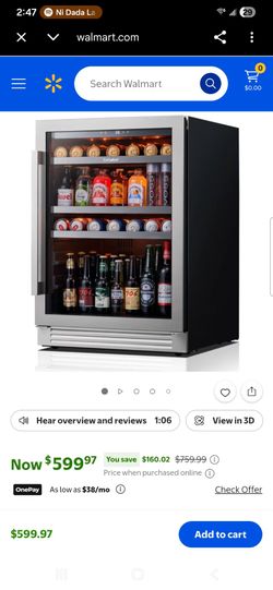 Ca'Lefort 24 Inch Beverage Refrigerator,180 Cans Beverage Cooler with Stainless Steel Glass Door for Home,