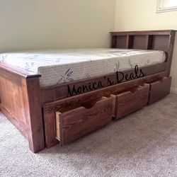 Twin Solid Wood Bed W/3 Drawers & Foam Mattress $600