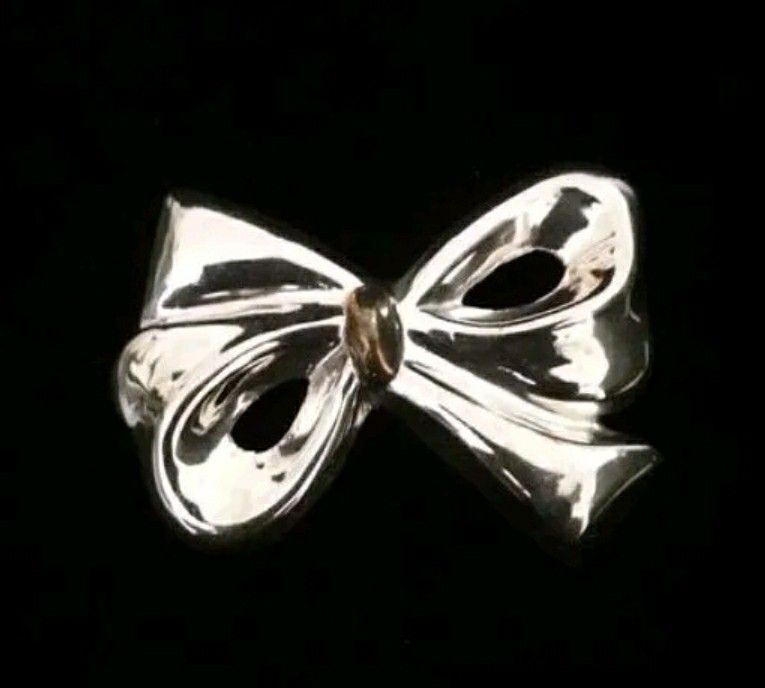 2.2" x 1.7" Solid Sterling Silver & 14k Yellow Gold Ribbon Pin Brooch, Taxco