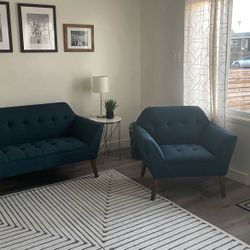 Stylish Blue Loveseat & Chair Set – Modern, Compact, & Comfy! $150 for Both!