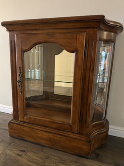 Wood & Glass Curio Display Cabinet – Mirrored Interior & Glass Shelves