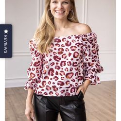 Grace & Emma Off Shoulder Leopard Top