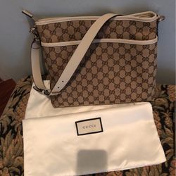 Authentic  Sign Ebony/beige Gucci Crossbody W/all Authenticity  .New