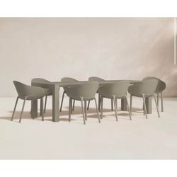 AllModern Farrah 9-Piece Extendable Patio Dining Set – Taupe / Sand – Modern Outdoor Dining